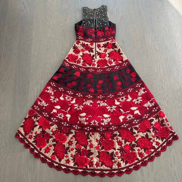 Alicia + Olivia Sarai Embellished Floral High Low Gown Red Black Beaded - Size 2 - Picture 3 of 12